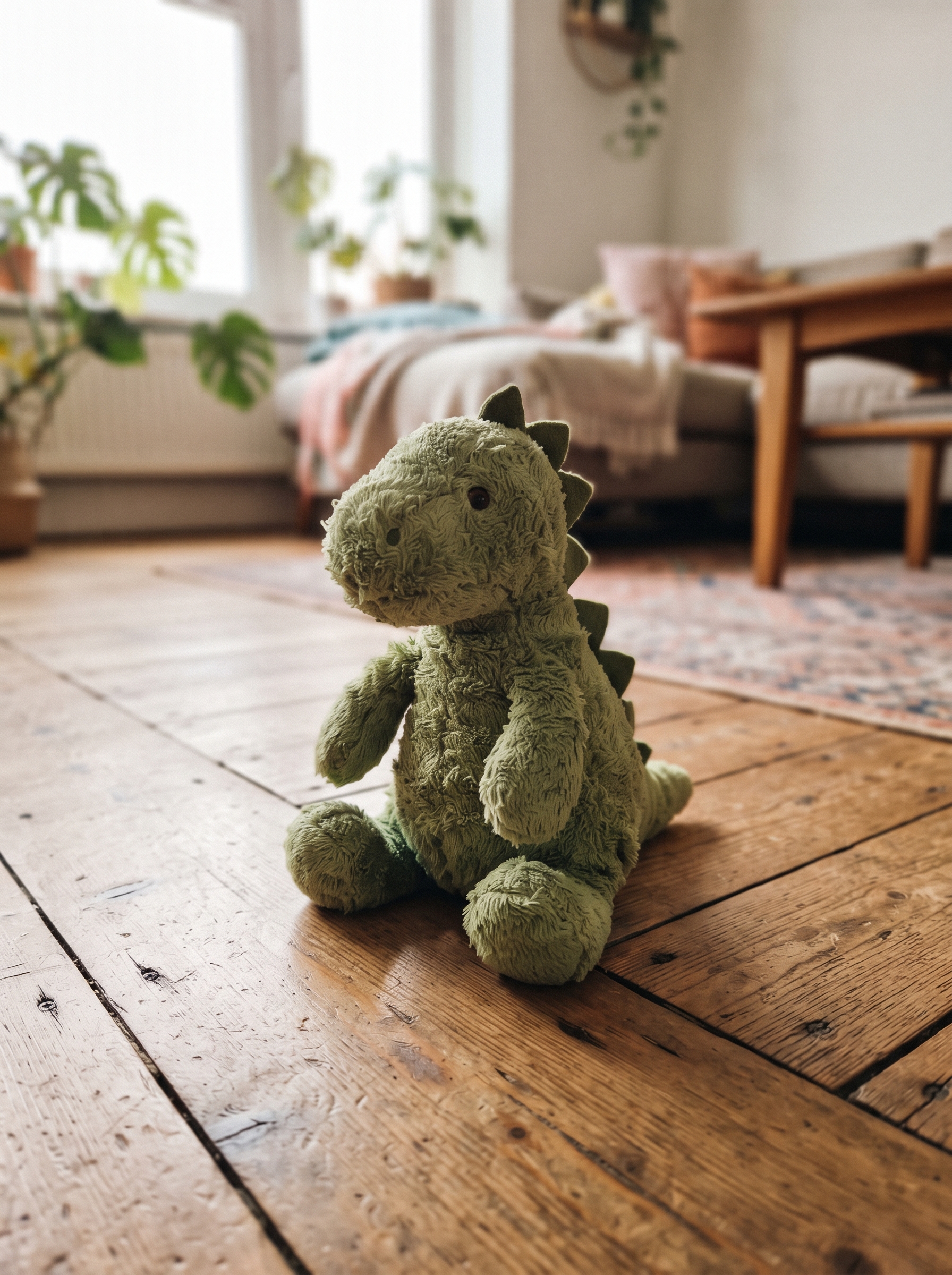 A photo of a plush toy dinosaur